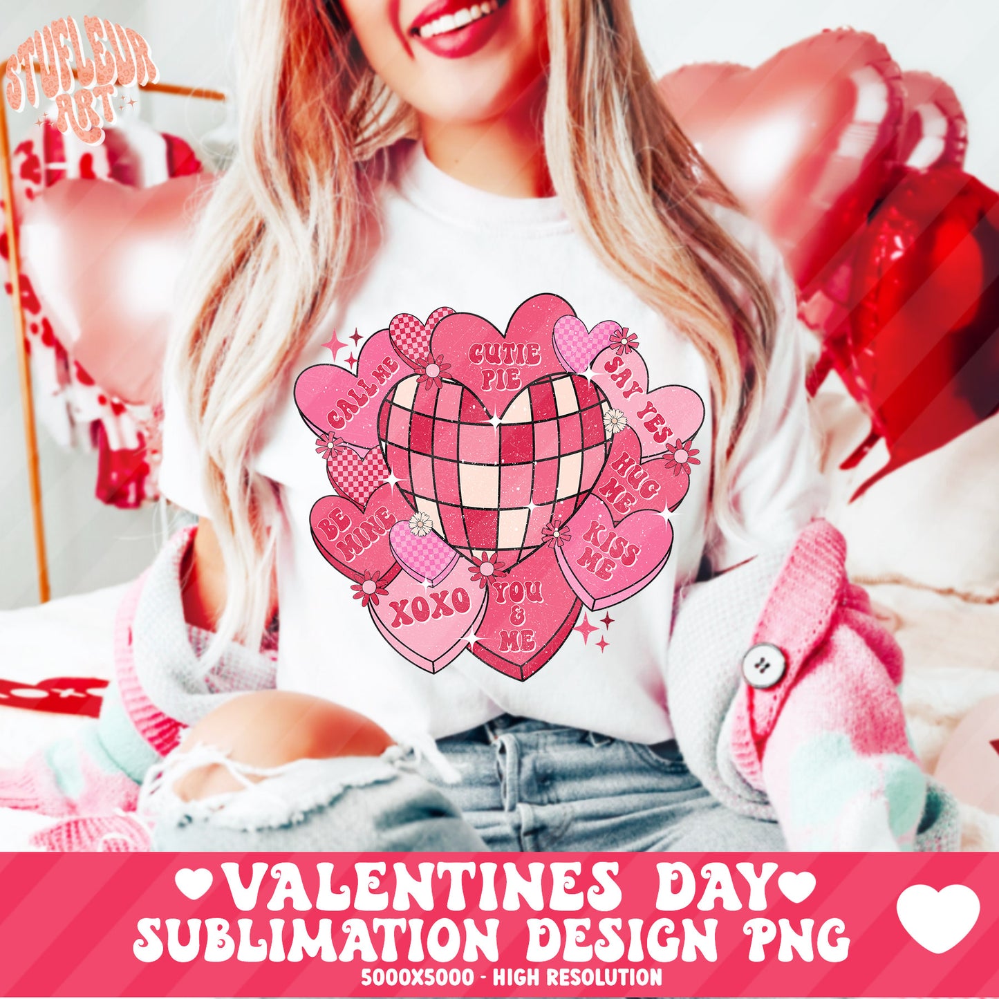 Retro Pink Valentine's Day Sublimation Designs PNG Bundle by RetrovibZ