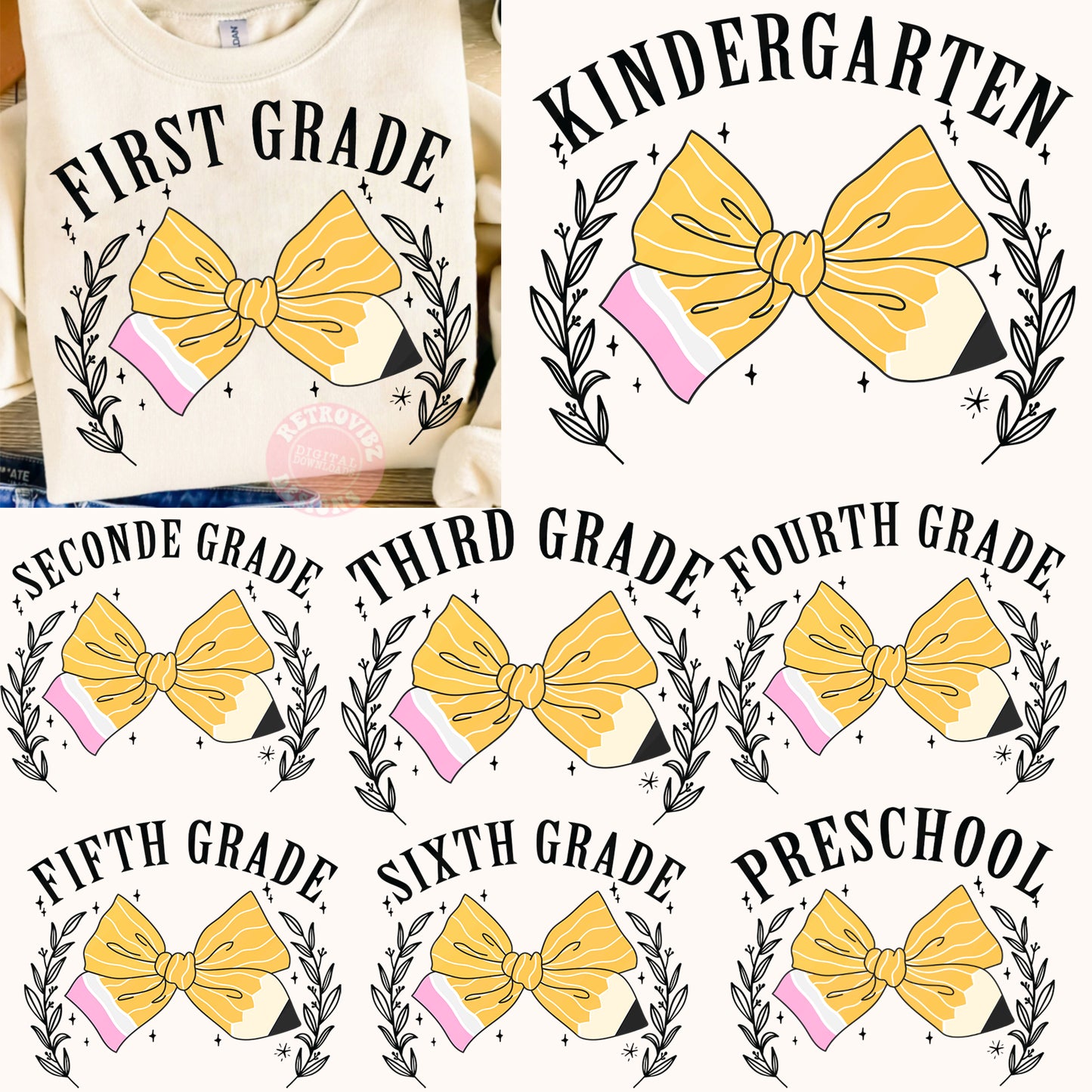 Retro Back to Shool png Bundle, Teacher Coquette pencil png, Teacher bright Dalmatian bundle, First Grade, Pre-K, 1st/2nd back to school