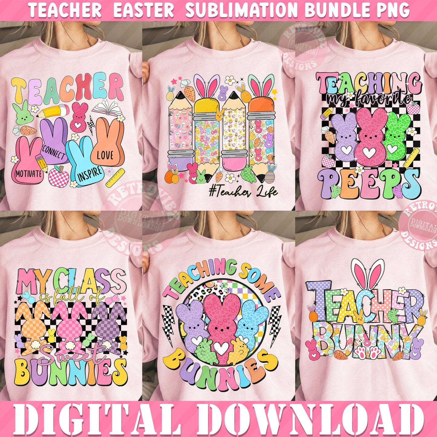 MEGA Easter Kids Bundle Sublimation Designs PNG By RetrovibZ - DIGITAL DOWNLOAD