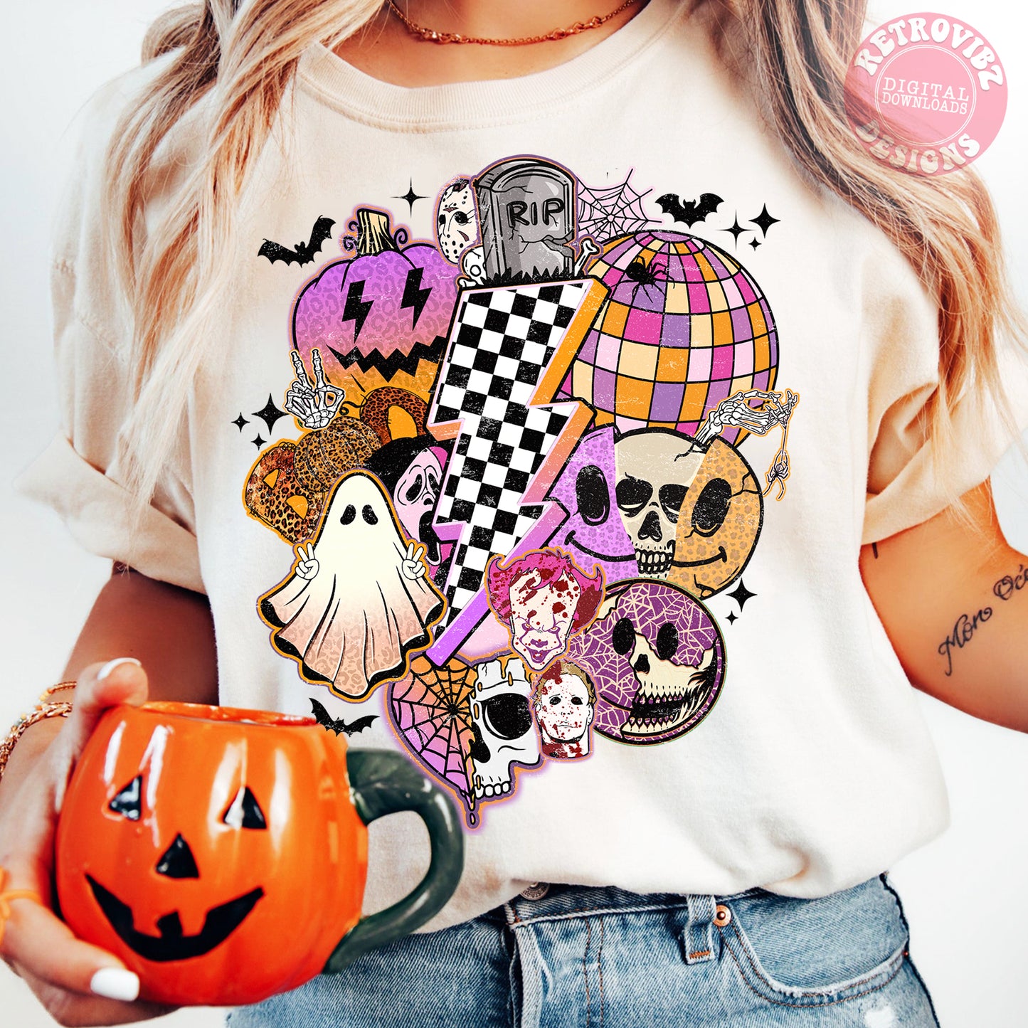 Retro Halloween Bundle PNG, Retro fall SVG, Groovy Halloween Sublimation Designs, Hippie Halloween png, Ghoul T-shirt, pumpkin png