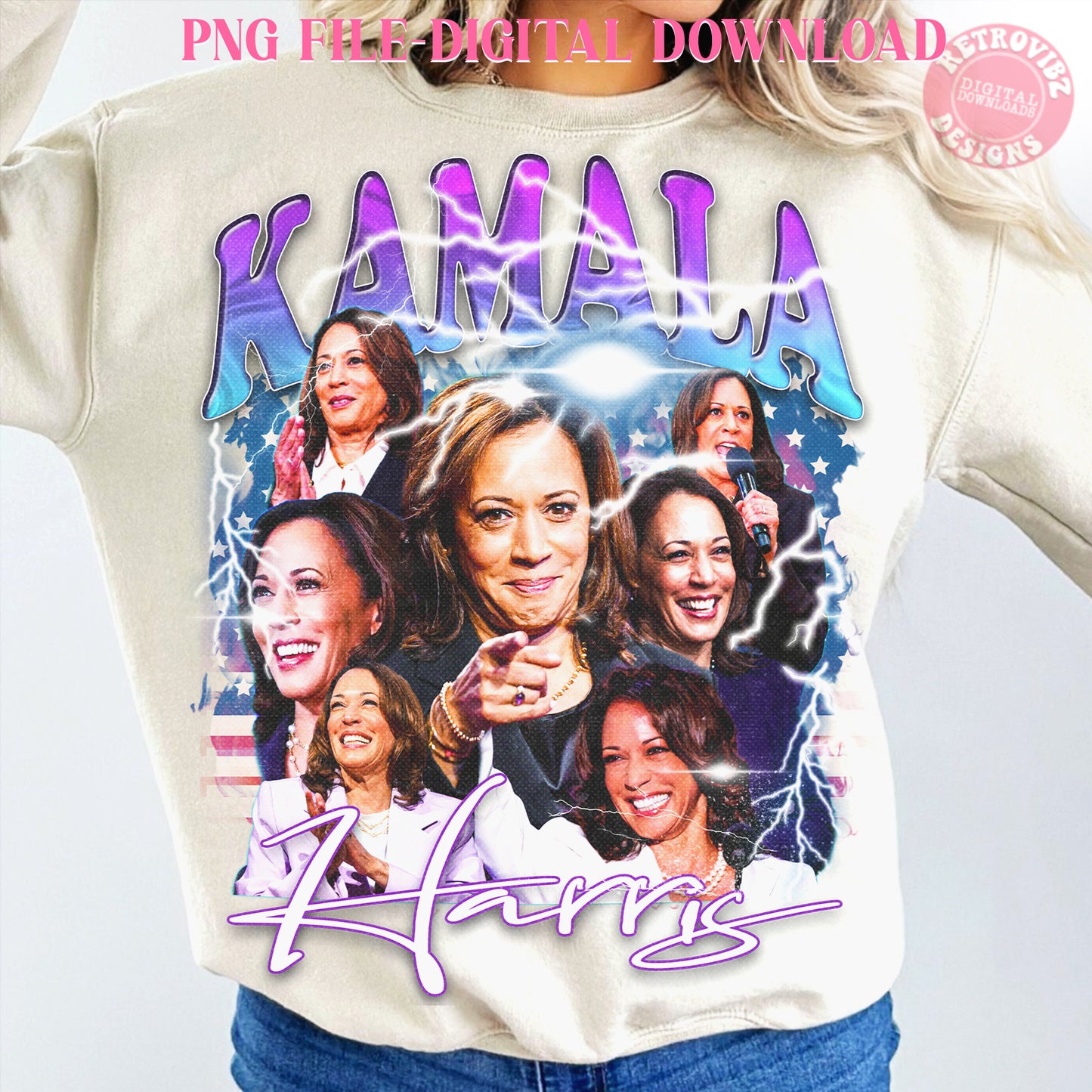 Retro Vintage Bootleg KAMALA HARRIS T-shirt Design PNG - Kamala Harris for president 2024.