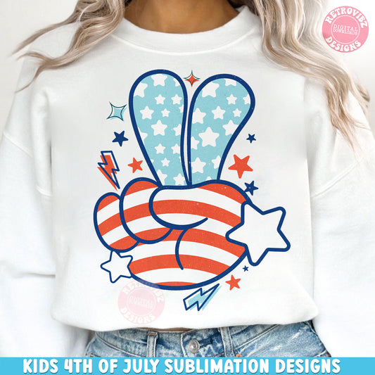 Retro 4th Of july Png, fourth of july Sublimation, Patriotic day png, America png, Freedom, Peace hand sign png, Sublimation Designs