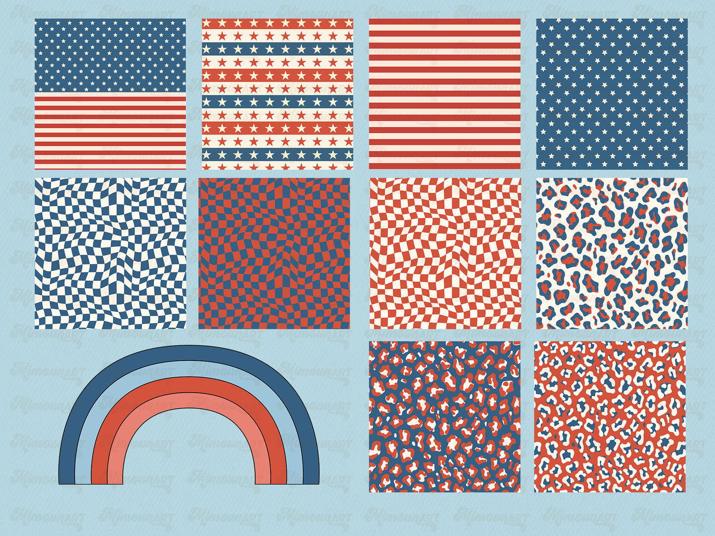 Retro Groovy 4th of July Clipart - Vintage Independence day elements Clip Art PNG Bundle