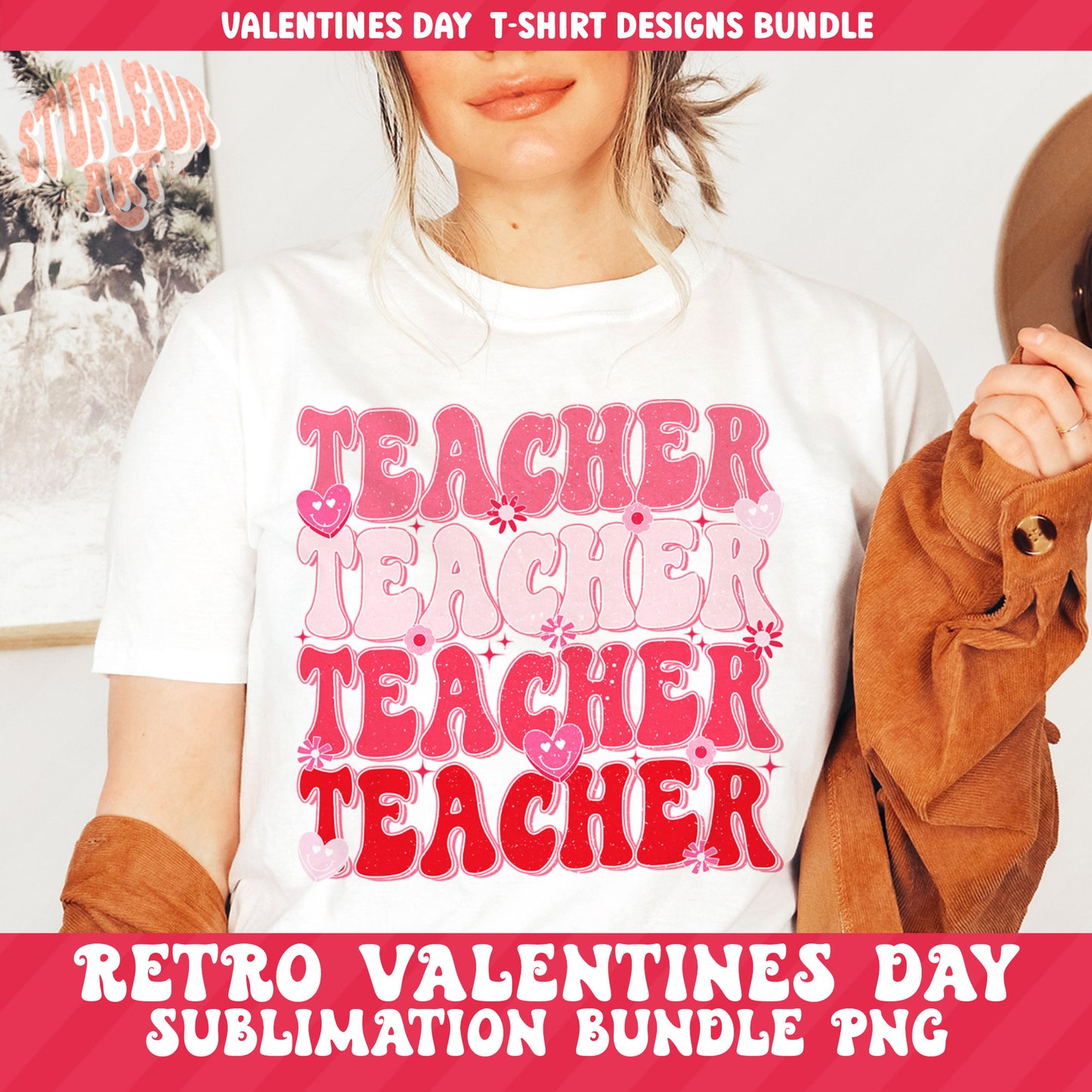 TEACHER Valentine's Day Sublimation Designs PNG Bundle by RetrovibZ