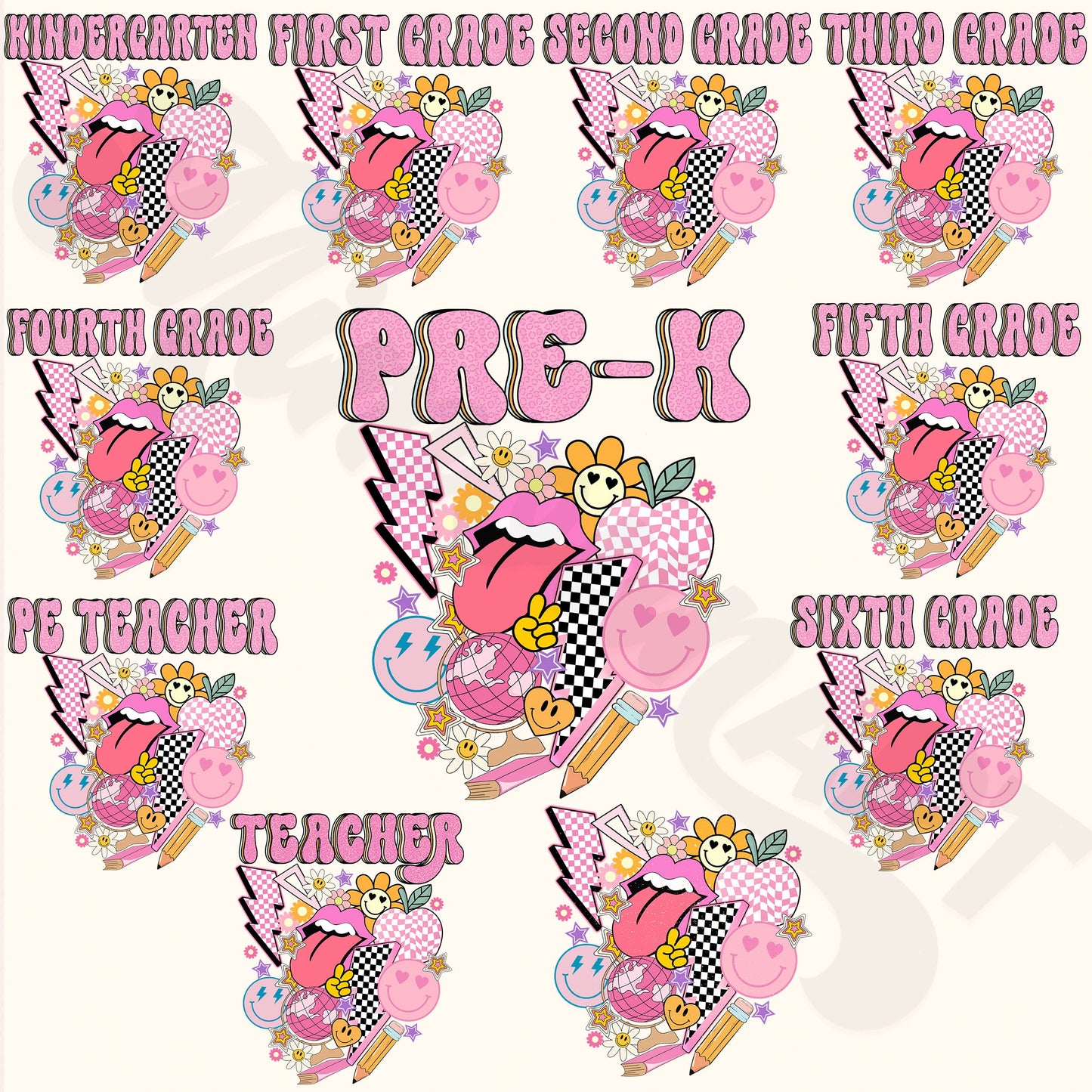 Retro Back to Shool png Bundle, Teacher Coquette pencil png, Teacher bright Dalmatian bundle, First Grade, Pre-K, 1st/2nd back to school