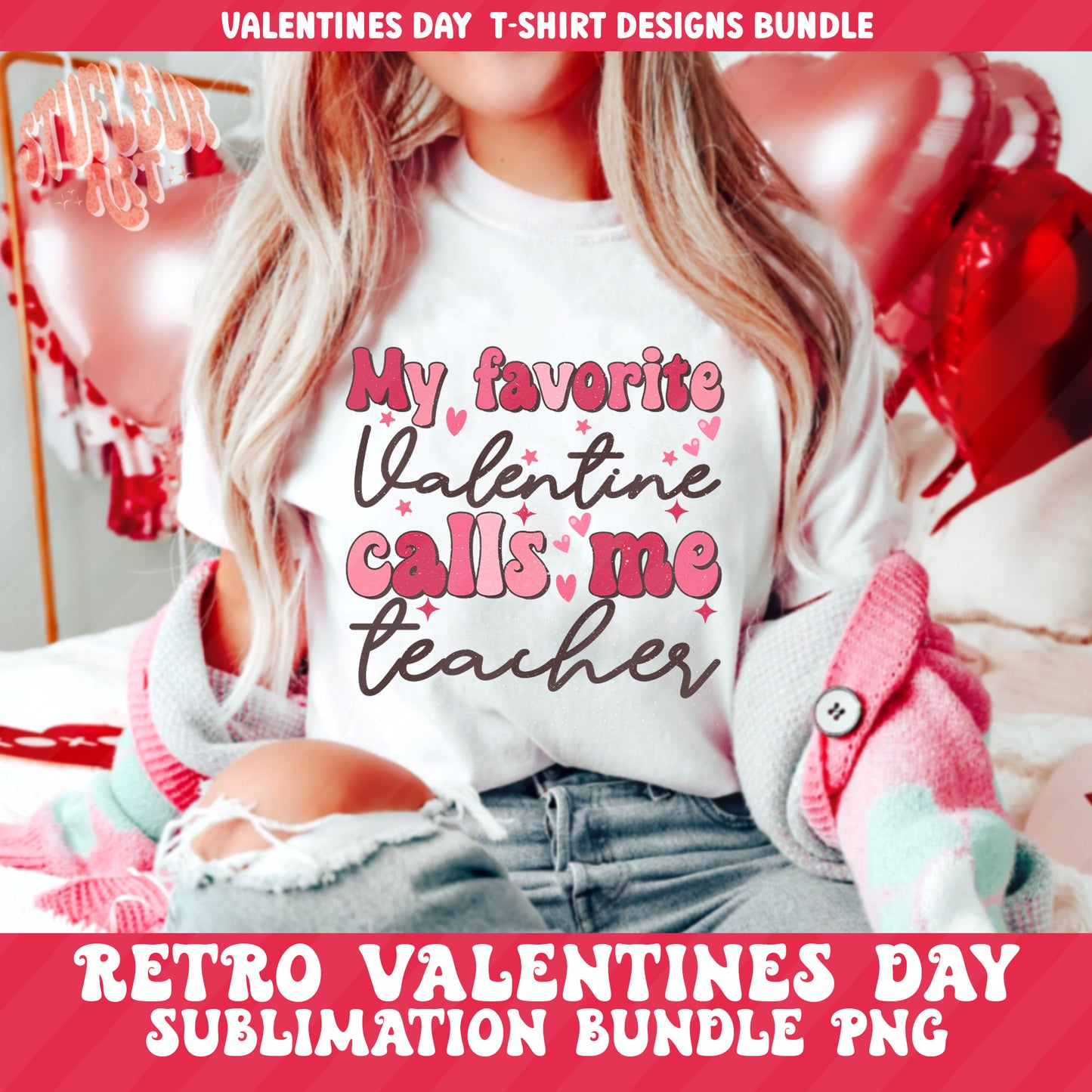 TEACHER Valentine's Day Sublimation Designs PNG Bundle by RetrovibZ