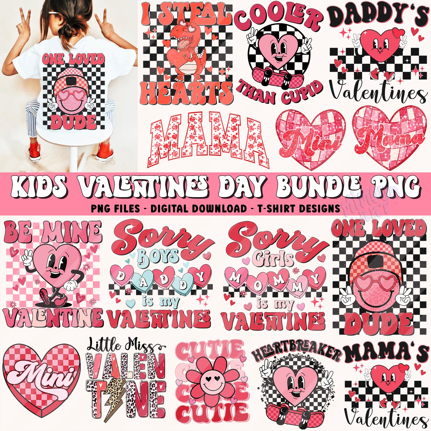 KIDS Valentine's Day Sublimation Designs PNG Bundle, Valentines day Kids T-shirt Bundle by RetrovibZ