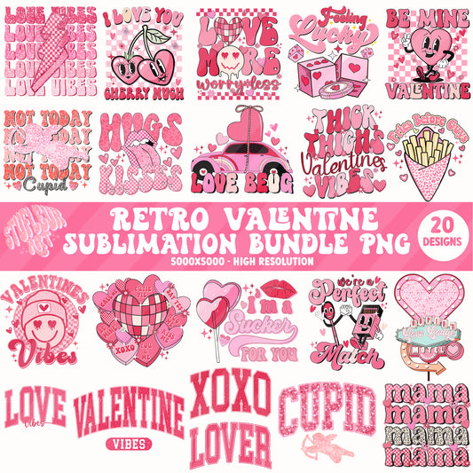 Retro Pink Valentine's Day Sublimation Designs PNG Bundle by RetrovibZ