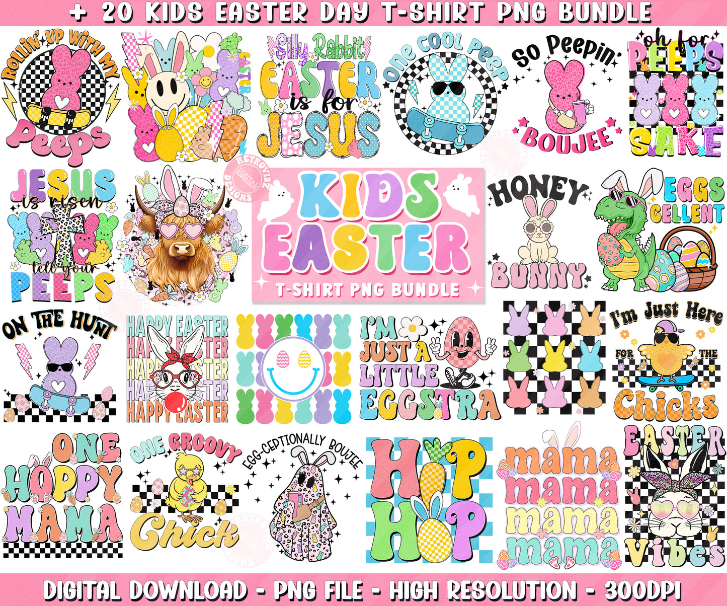 Easter Kids T-shirt Design PNG Bundle - DIGITAL DOWNLOAD