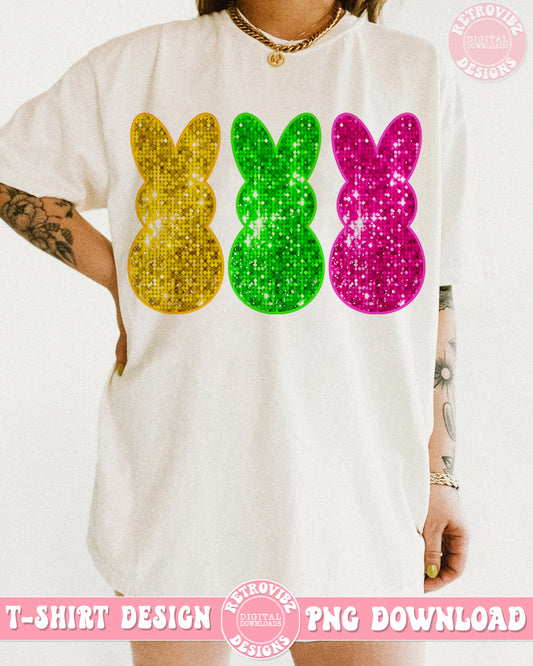 Faux Embroidered Bunnies Easter PNG Sublimation Design By RetrovibZ