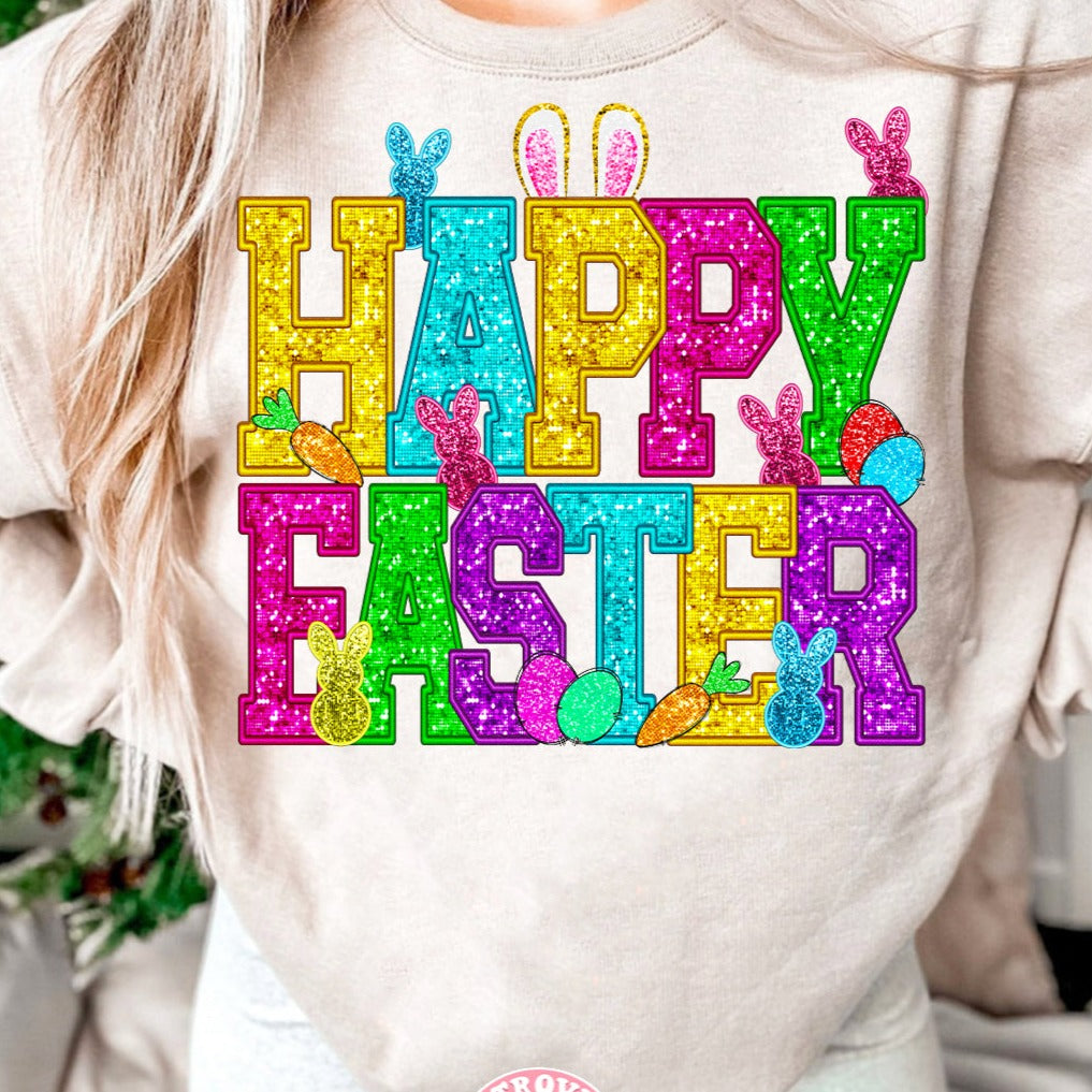 HAPPY EASTER FAUX SEQUIN PNG Sublimation Design By RetrovibZ