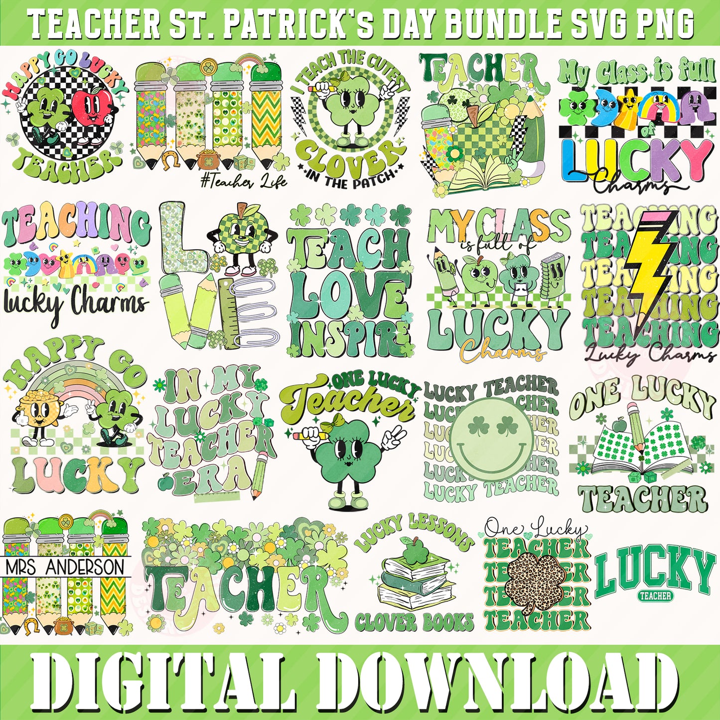 TEACHER St. Patrick's Day Sublimation Design Bundle PNG by RetrovibZ