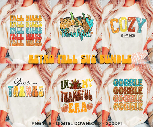 Glitter Fall Bundle Faux Sequins Autumn Sublimation Design PNG BUNDLE by RetrovibZ