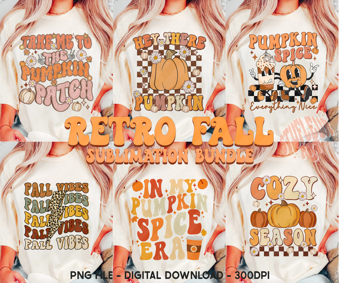 Retro Fall Thanksgiving Sublimation Design PNG BUNDLE by RetrovibZ