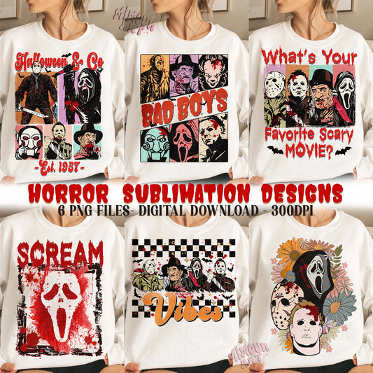 Horror Halloween Png Bundle, Retro Halloween Png, Horror png, Halloween horror Characters Sublimation, Scary movie png, Halloween Shirt png