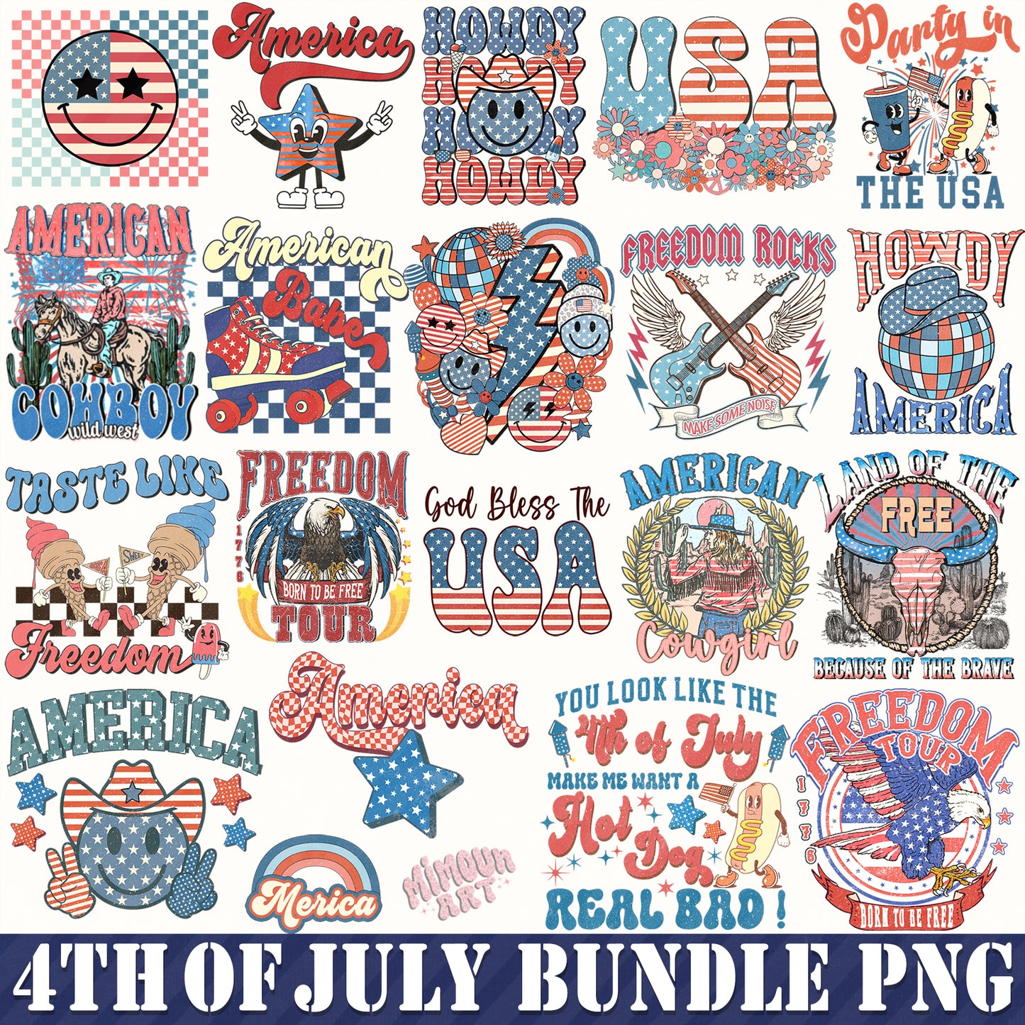 4th Of July Png Bundle, Retro Fourth of July Png, 4th of july png, Independence Day Png,  America Png, Patriotic Png, Digital Download