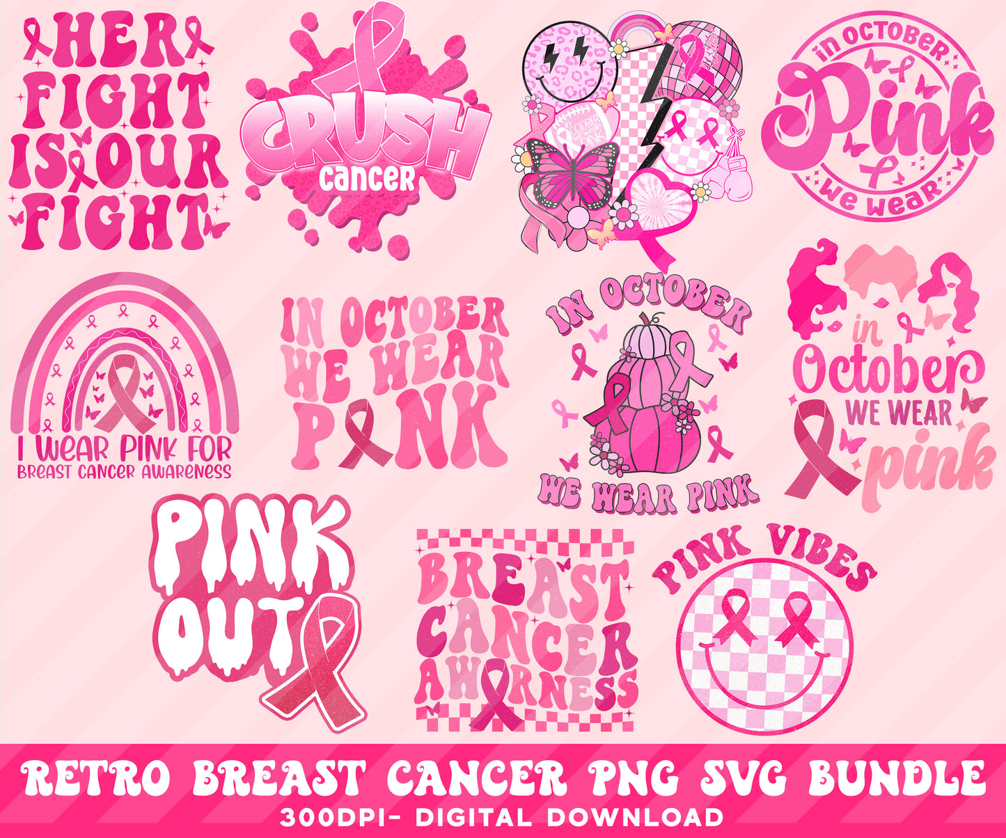 In October We Wear Pink Svg, Breast Cancer SVG Bundle, Breast Cancer Awareness svg, Pink Ribbon Svg, Fight Cancer Svg, cancer cut files