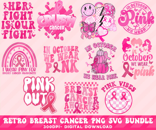 In October We Wear Pink Svg, Breast Cancer SVG Bundle, Breast Cancer Awareness svg, Pink Ribbon Svg, Fight Cancer Svg, cancer cut files