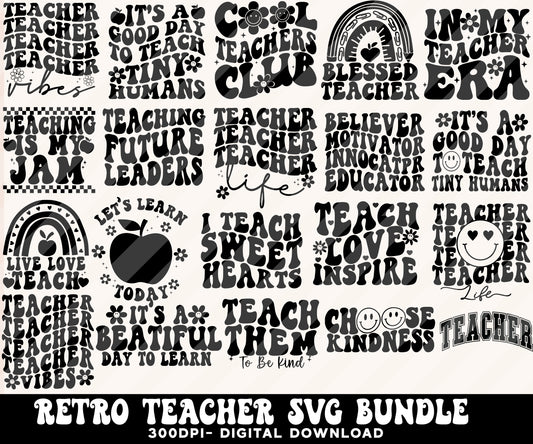 Retro Groovy Teacher Back To School SVG Bundle By RetrovibZ