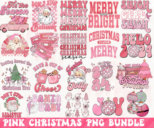 Retro Pink Christmas Sublimation Designs PNG Bundle by RetrovibZ