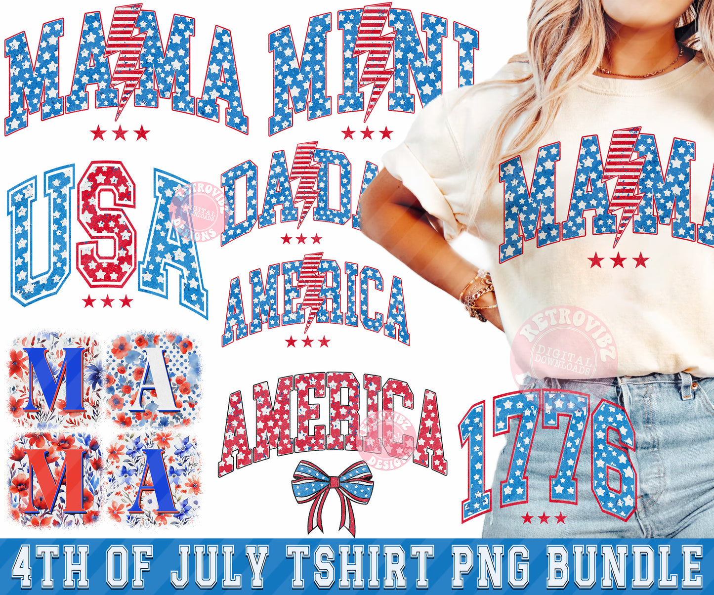 4th of July PNG Bundle, American Mama Mini PNG, Mama Png, 4th of july Sublimation Design, USA png, America Png, Independence png, 1776 SVG