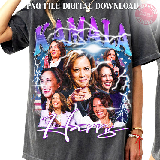 Retro Vintage Bootleg KAMALA HARRIS T-shirt Design PNG - Kamala Harris for president 2024.