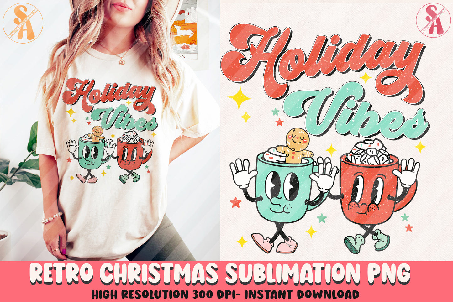 Retro Christmas Sublimation Designs PNG Bundle by RetrovibZ