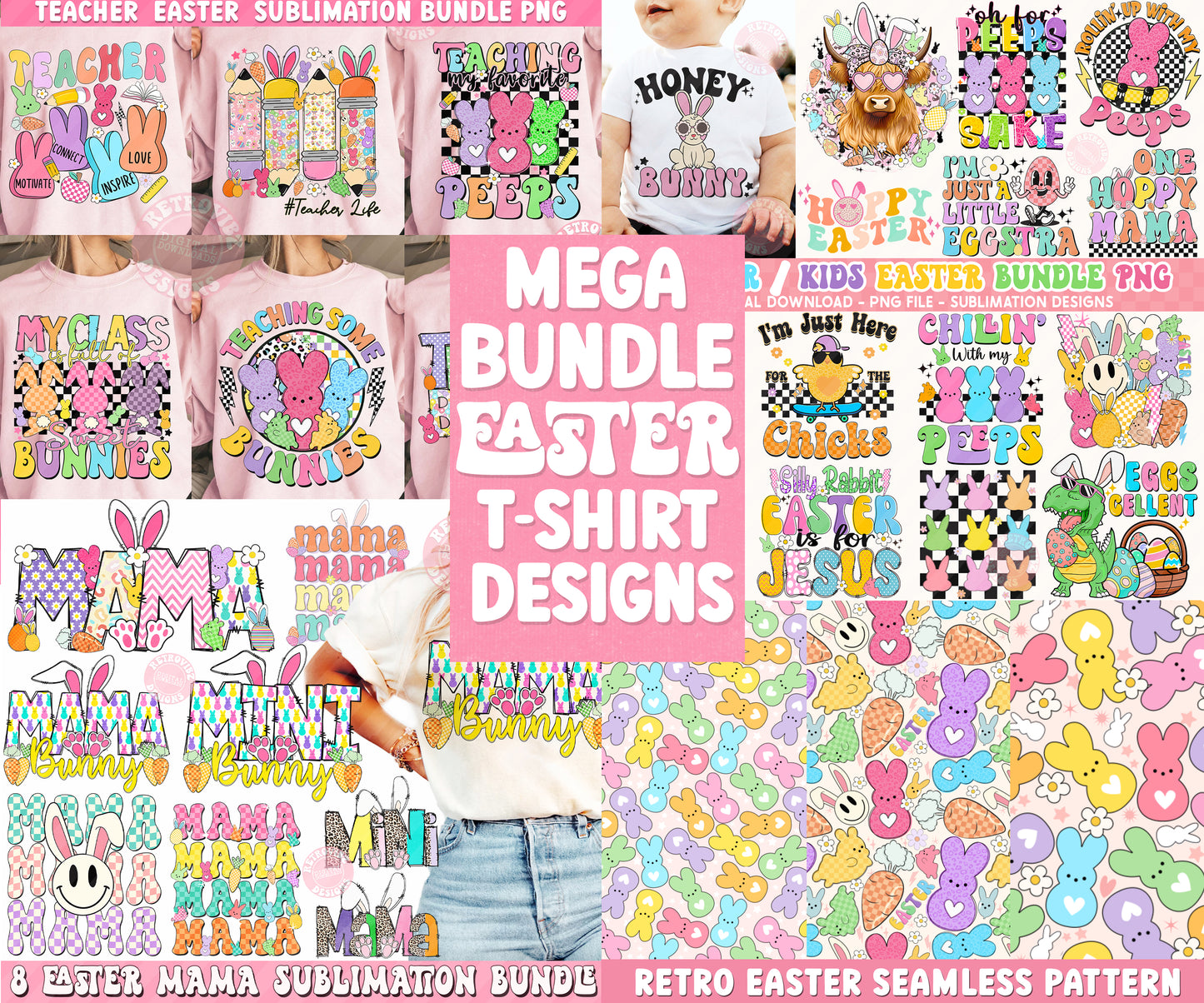 MEGA Easter Kids Bundle Sublimation Designs PNG By RetrovibZ - DIGITAL DOWNLOAD