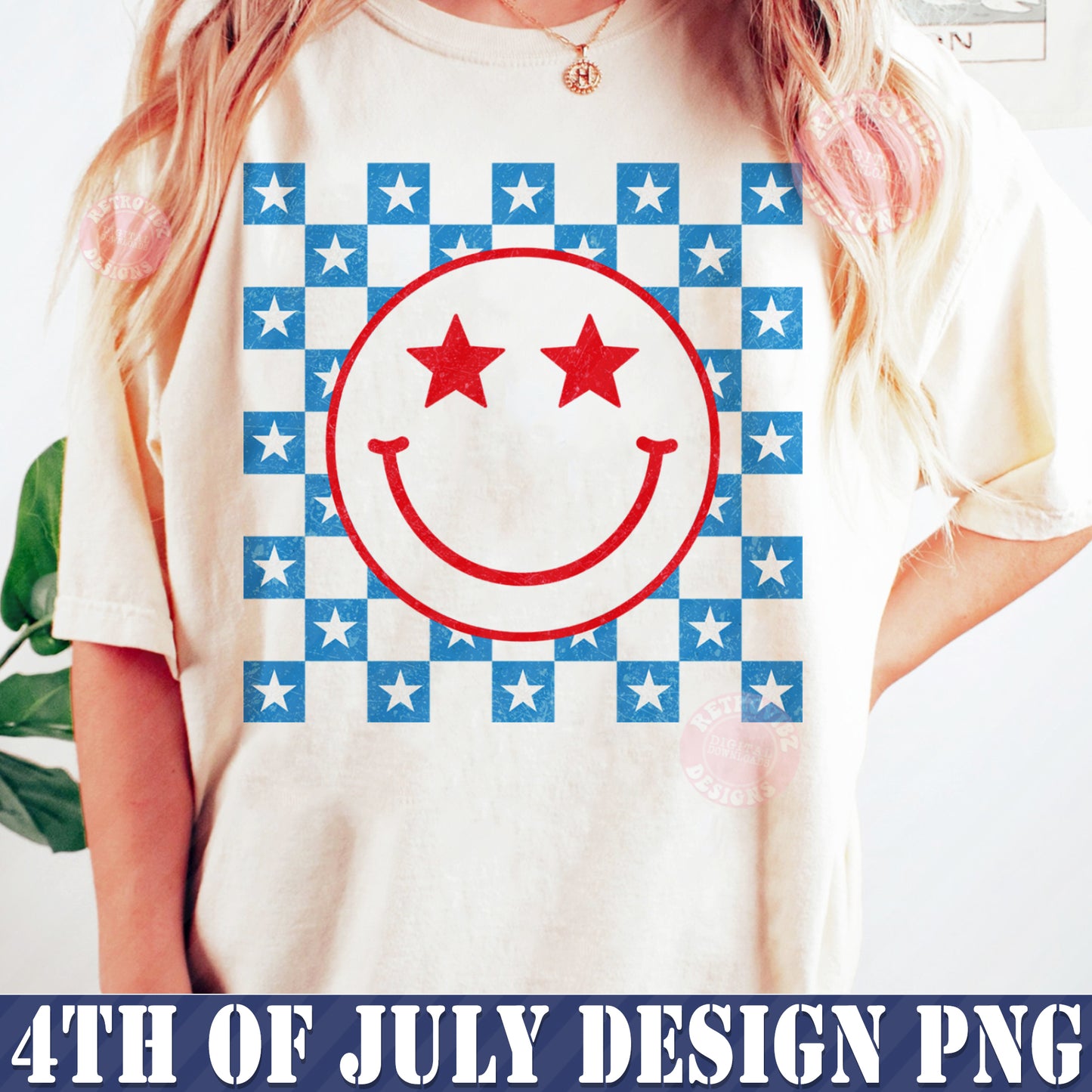 Retro 4th of July Smiley Svg Png, Fourth of July Svg, American Svg, Independence Day, American Smiley Png, Checkered 4th of July Svg Png