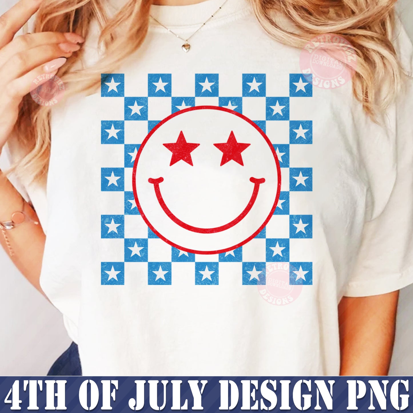 Retro 4th of July Smiley Svg Png, Fourth of July Svg, American Svg, Independence Day, American Smiley Png, Checkered 4th of July Svg Png