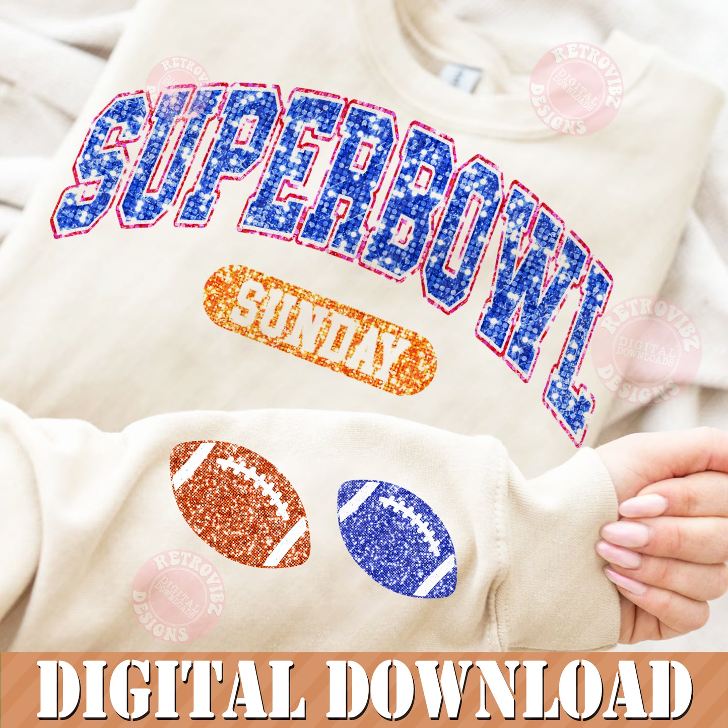 SUPERBOWL GLITTER FAUX SEQUINS BUNDLE t-shirt Design / Sublimation Design By RetrovibZ - Digital Download