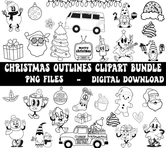 Christmas line art drawings png bundle