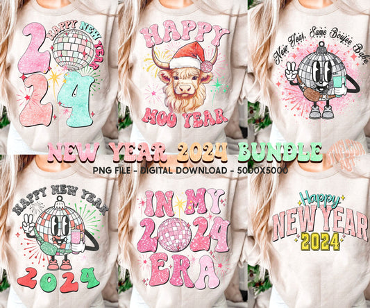 NEW YEAR's Glitter Sparkle Sublimation Designs PNG Bundle by RetrovibZ