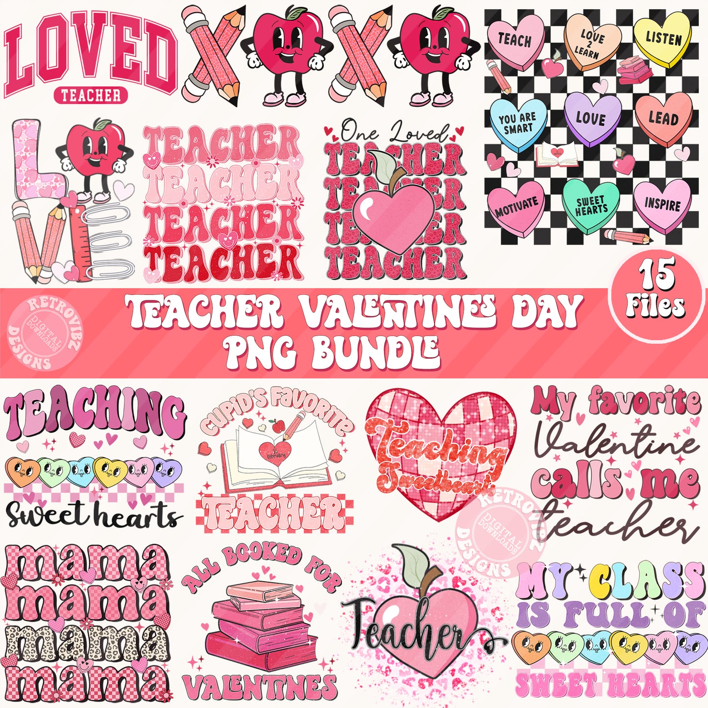 TEACHER Valentine's Day Sublimation Designs PNG Bundle by RetrovibZ