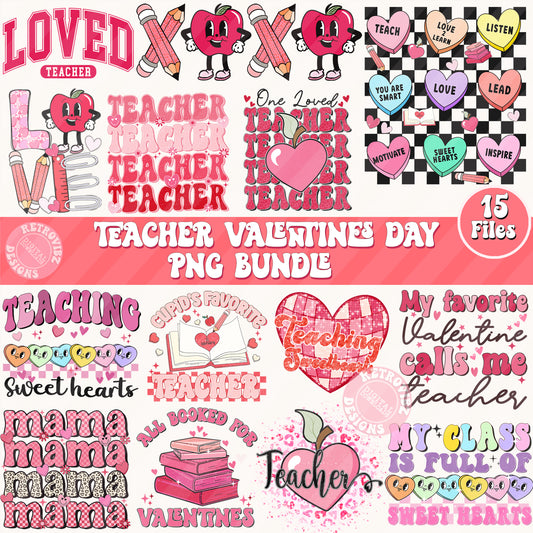 TEACHER Valentine's Day Sublimation Designs PNG Bundle by RetrovibZ