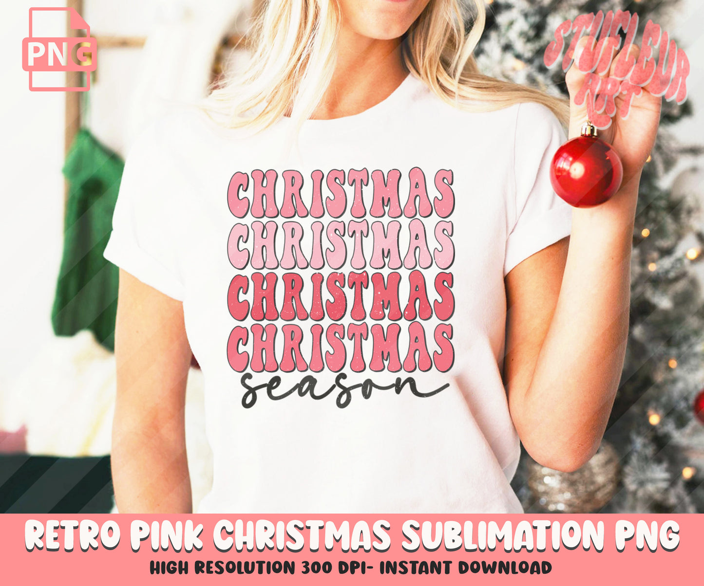 Retro Pink Christmas Sublimation Designs PNG Bundle by RetrovibZ