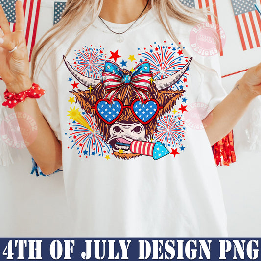 4th of july Highland Cow PNG, America Png, Highland Cow Sublimation Design, 4th of july png, Usa png, Western America Cow png