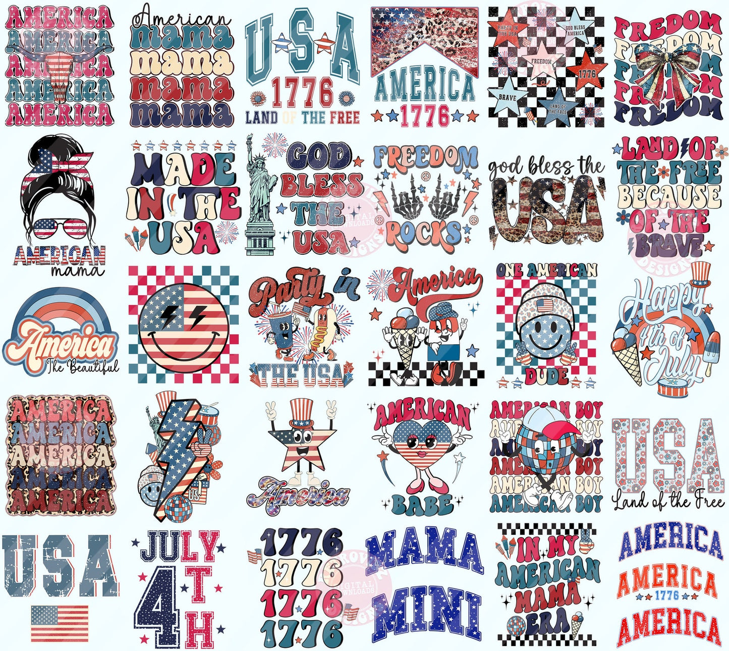 Retro 4th Of July PNG Bundle - DIGITAL DOWNLOAD