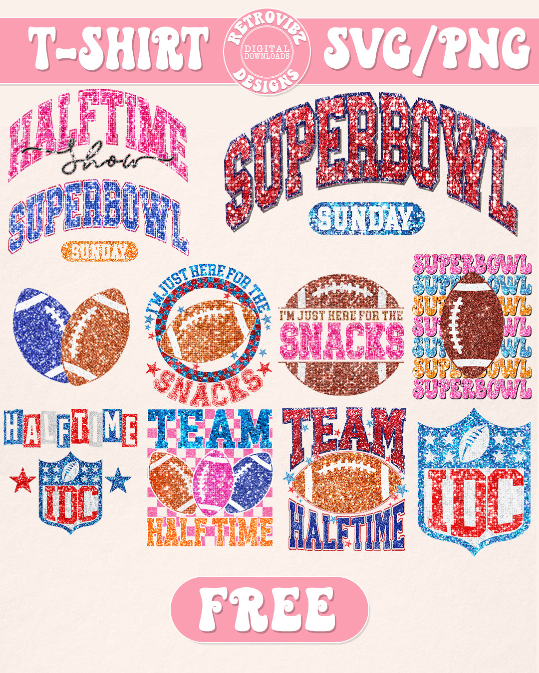 SUPERBOWL GLITTER FAUX SEQUINS BUNDLE t-shirt Design / Sublimation Design By RetrovibZ - Digital Download